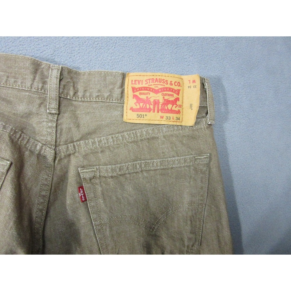 Levis 501 Jeans Mens 33x34 Brown Button Fly White Oak Cone Denim Straight Shrunk - Picture 15 of 16